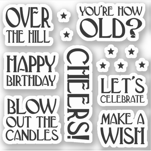 Art Deco Birthday Phrases Aufkleber (Vorderseite)