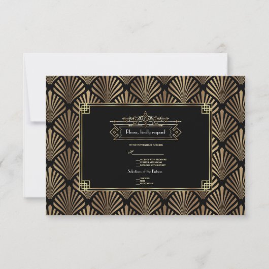 Art Deco Black 1920s Wedding RSVP (Vorderseite)