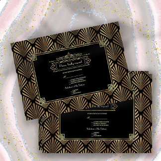 Art Deco Black 1920s Wedding RSVP Karte