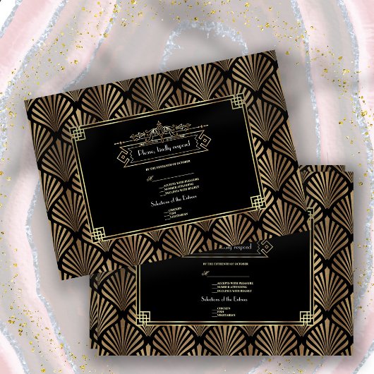 Art Deco Black 1920s Wedding RSVP Karte