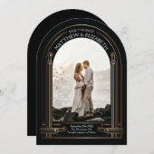 Art Deco Black and Bronze Arch Save the Date Einladung (Vorne/Hinten)