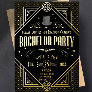 Art Deco Black and Gold Bachelor Party Folieneinladung