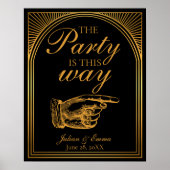 Art Deco Black and Gold "Das Party ist dieser Weg" Poster (Vorne)