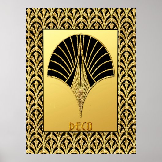 Art Deco Black and Gold Fan Design Poster (Vorne)