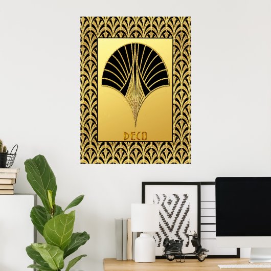 Art Deco Black and Gold Fan Design Poster (Heimbüro)