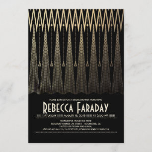 Art Deco Black and Gold Gatsby Brautparty Einladung