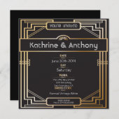 Art Deco Black and Gold Gatsby Hochzeit Einladung (Vorne/Hinten)