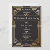 Art Deco Black and Gold Gatsby Hochzeit Einladung (Vorderseite)