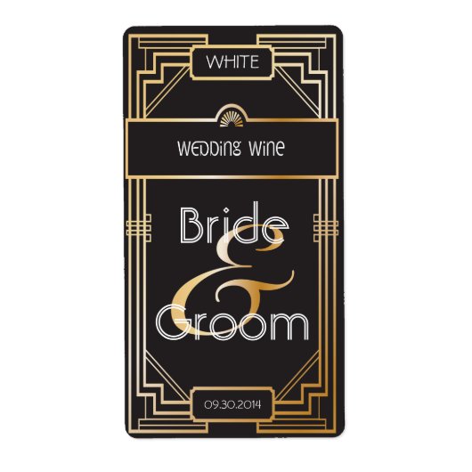 Art Deco Black and Gold Gatsby Hochzeit Weinkarte (Vorne)