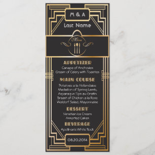 Art Deco Black and Gold Gatsby Wedding Menükarte