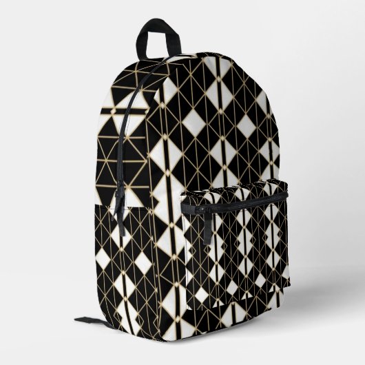 Art Deco Black and Gold Geometric luxury Bedruckter Rucksack (Rückseitige Ecke links)
