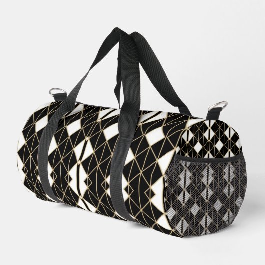 Art Deco Black and Gold Geometric luxury Duffle Bag (Rechte Ecke)
