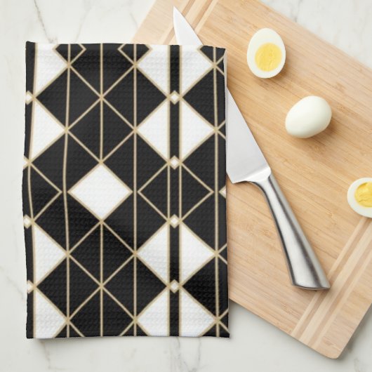 Art Deco Black and Gold Geometric luxury Geschirrtuch (Viertel Falte)