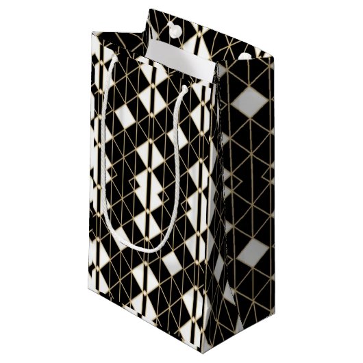 Art Deco Black and Gold Geometric luxury Kleine Geschenktüte (Vorderseite Schrägansicht)