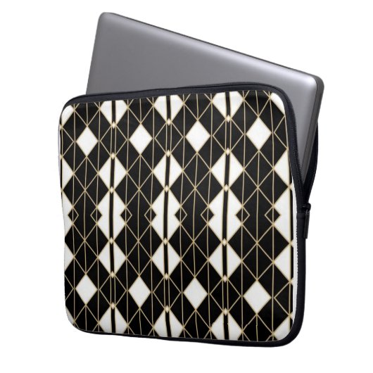 Art Deco Black and Gold Geometric luxury Laptopschutzhülle (Vorderseite Links)