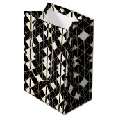 Art Deco Black and Gold Geometric luxury Mittlere Geschenktüte (Vorderseite Schrägansicht)