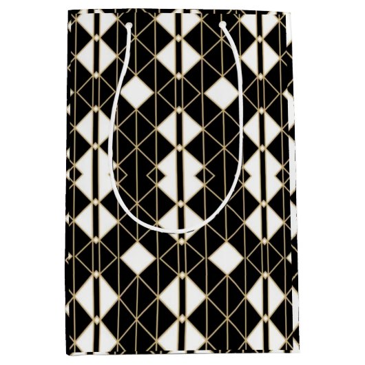 Art Deco Black and Gold Geometric luxury Mittlere Geschenktüte (Vorderseite)