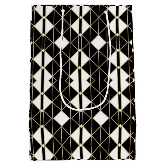Art Deco Black and Gold Geometric luxury Mittlere Geschenktüte (Rückseite)