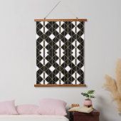 Art Deco Black and Gold Geometric luxury Wandteppich Mit Holzrahmen (Schlafzimmer)