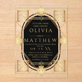 Art Deco Black and Gold Geometric Wedding Acryleinladungen