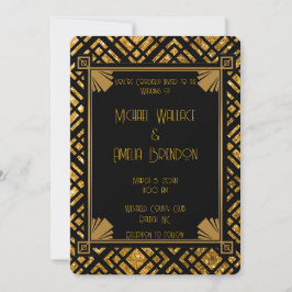 Art Deco Black and Gold Hochzeit Einladung