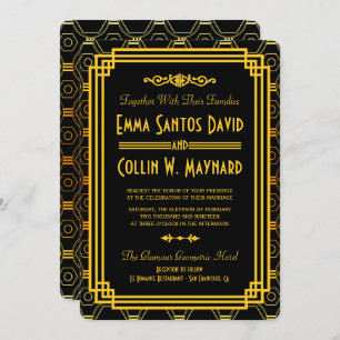 Art Deco Black and Gold Hochzeiten Einladungen