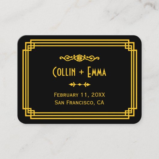 Art Deco Black and Gold Hochzeiten Platzkarten (Vorderseite)