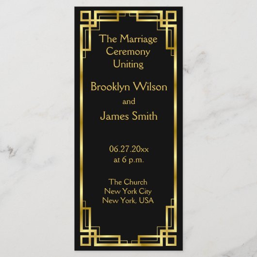 Art Deco Black and Gold Hochzeitsprogramme Programm (Vorderseite)