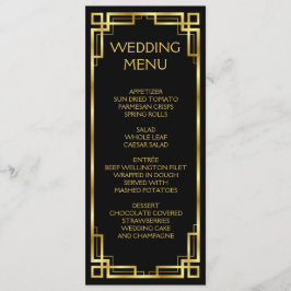 Art Deco Black and Gold Menü für Hochzeiten Menükarte