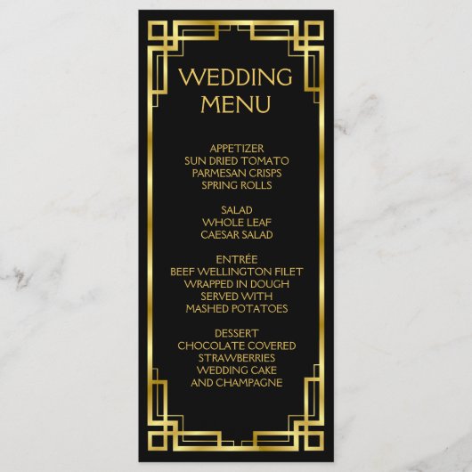 Art Deco Black and Gold Menü für Hochzeiten Menükarte (Vorderseite)