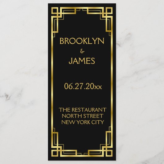 Art Deco Black and Gold Menü für Hochzeiten Menükarte (Rückseite)