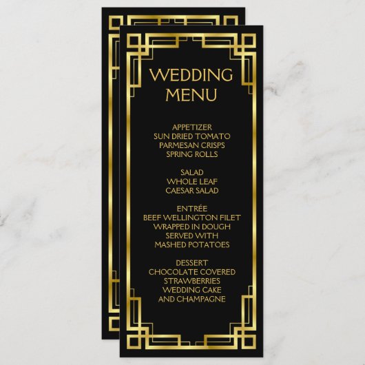 Art Deco Black and Gold Menü für Hochzeiten Menükarte (Vorne/Hinten)
