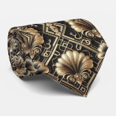 Art Deco Black and Gold Seashell Pattern Neck Tie Krawatte (Gerollt)