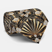 Art Deco Black and Gold Seashell Pattern Neck Tie Krawatte (Gerollt)