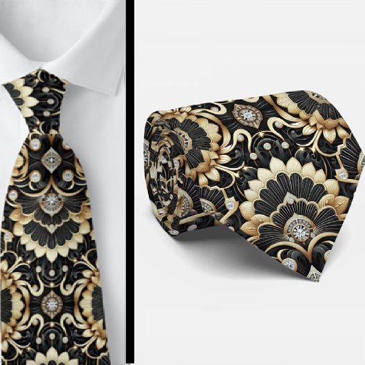 Art Deco Black and Gold Seashell Pattern Neck Tie Krawatte
