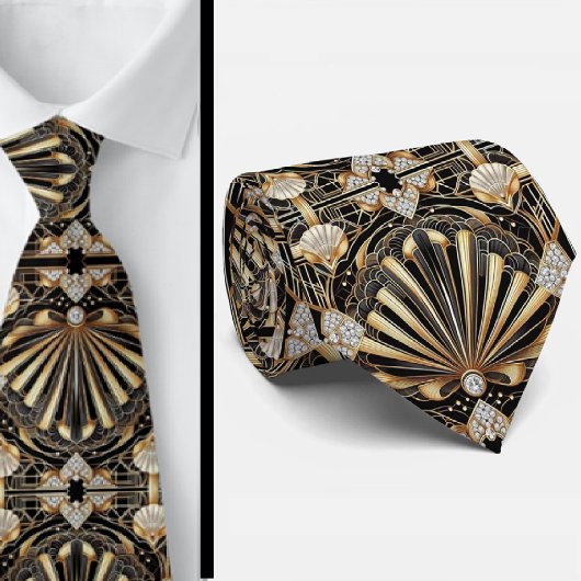 Art Deco Black and Gold Seashell Pattern Neck Tie Krawatte