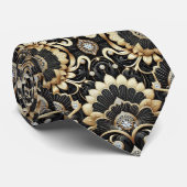 Art Deco Black and Gold Seashell Pattern Neck Tie Krawatte (Gerollt)