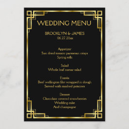 Art Deco Black and Gold Wedding Menu Karte