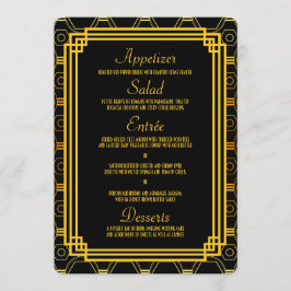 Art Deco Black and Gold Wedding Menü Menükarte