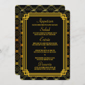 Art Deco Black and Gold Wedding Menü Menükarte (Vorne/Hinten)