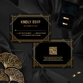 Art Deco Black and Gold Wedding QR Code RSVP Card Dankeskarte
