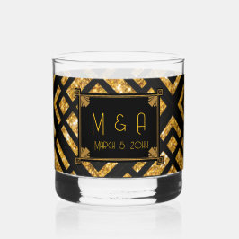 Art Deco Black and Gold Wedding Rocks Glass Whiskyglas