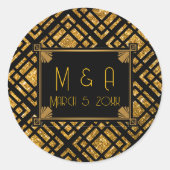 Art Deco Black and Gold Wedding Round Stickers (Vorderseite)