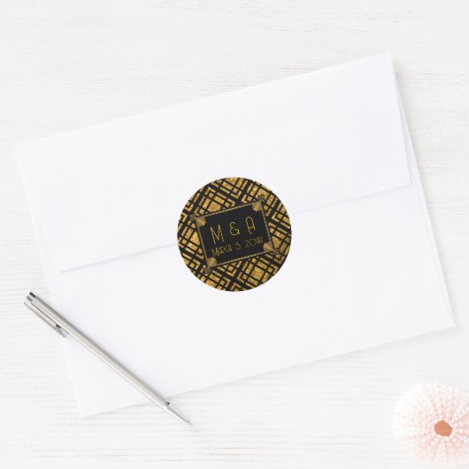 Art Deco Black and Gold Wedding Round Stickers (Umschlag)