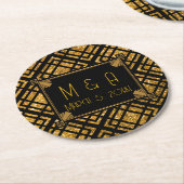 Art Deco Black and Gold Wedding Round Untersetzer (Angewinkelt)