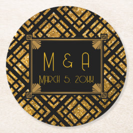 Art Deco Black and Gold Wedding Round Untersetzer