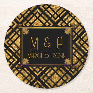 Art Deco Black and Gold Wedding Round Untersetzer