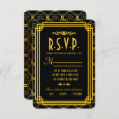 Art Deco Black and Gold Wedding RSVP (Vorne/Hinten)