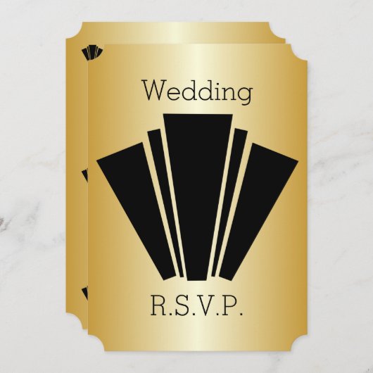 Art Deco Black and Gold Wedding RSVP Einladung (Vorne/Hinten)