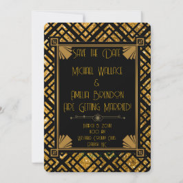 Art Deco Black and Gold Wedding Save the Date Card